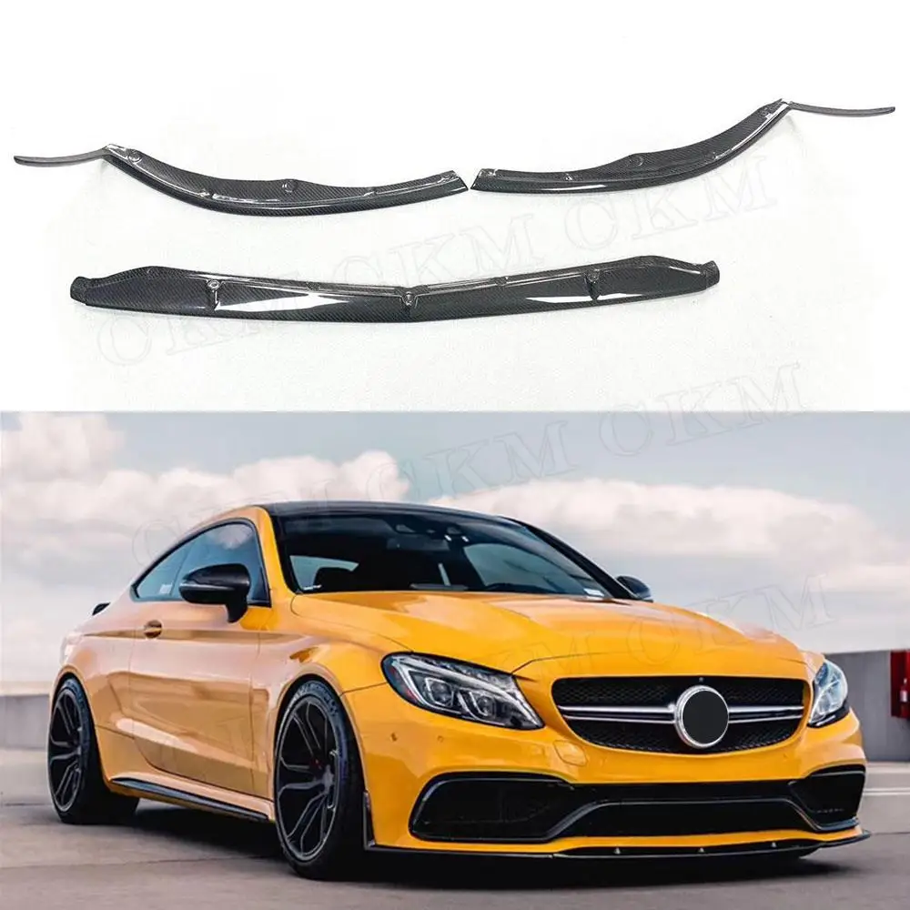 

3PCS Carbon fiber front bumper lip spoiler splitters for Mercedes Benz C Class W205 C205 C63 AMG Coupe 2 Door 2015 - 2019 FRP