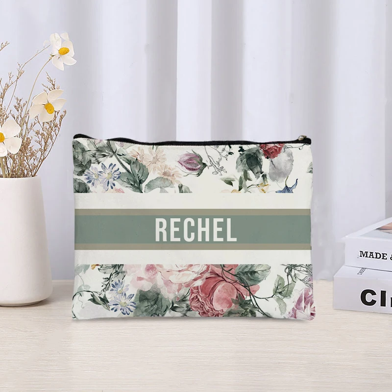 Custom Vintage Floral Name Makup Bag Travel Cosmetics Storage Organizer Women Gift Bridesmaid Handbag Toilet Side Bag for Ladies