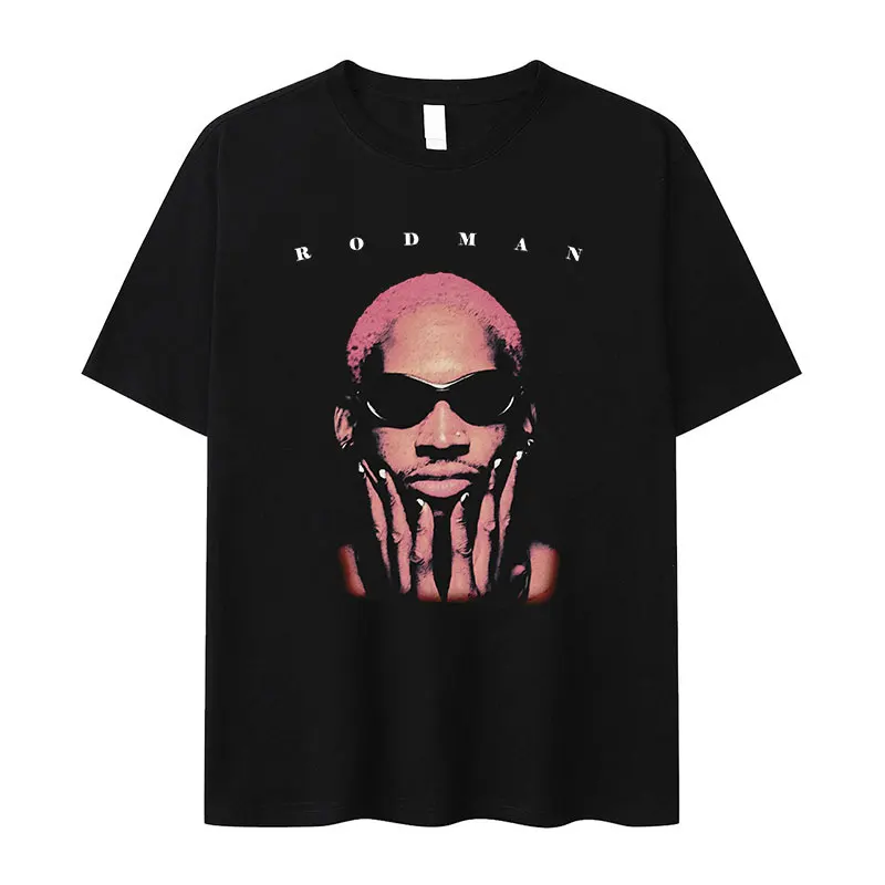 Men's Vintage Style T Shirts Dennis Rodman Hip Hop Trend Short Sleeve T-shirt Men 100% Cotton Oversized TShirt Gothic Streetwear