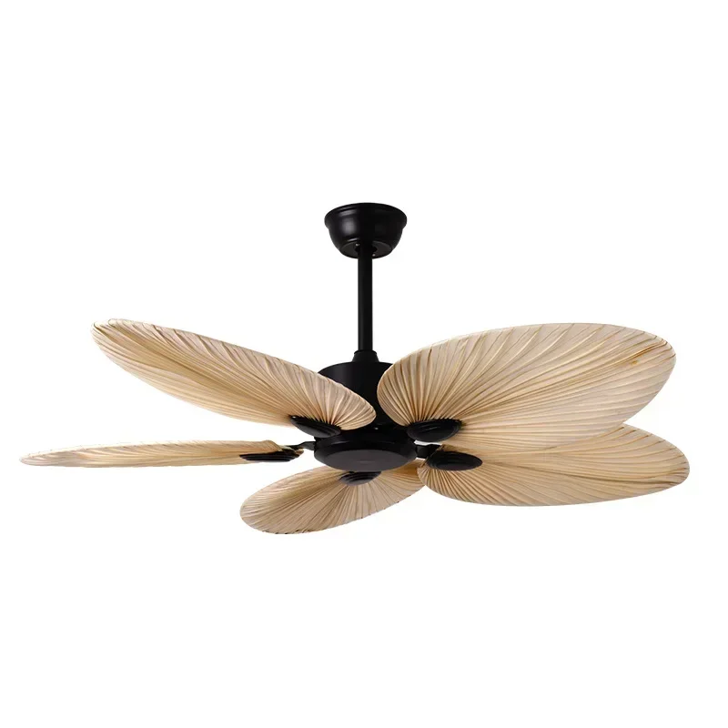 ‌52 Inch Tropical Ceiling Fan Palm Leaf Blades Dual Voltage 110V/220V with Remote Quiet Motor for Living Room Bedroom Balcony