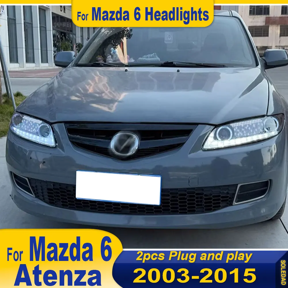 

Пара светодиодных фар для Mazda 6 Светодиодные фары 2003-2015 Mazda6 DRL Указатель поворота Freemont Объектив проектора Angel Eye