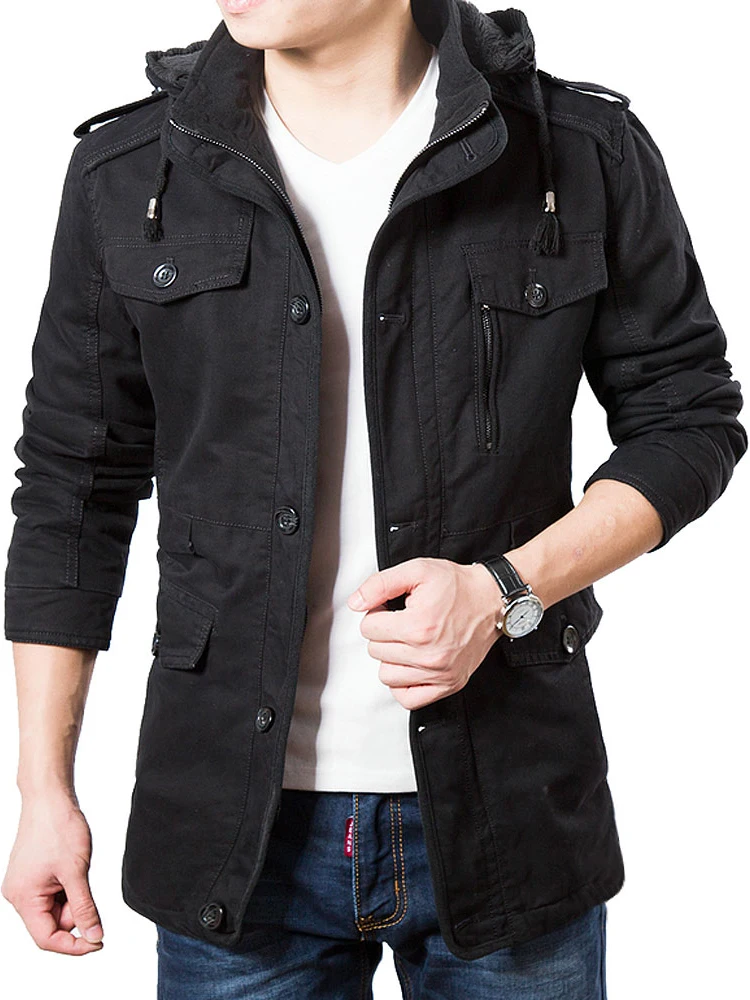 

Men's Winter Thiened Fce Lined Warm Jaet Large Size Mid-Length Cotton Coat Faionable Urban Sle Travel Commute Frie...
