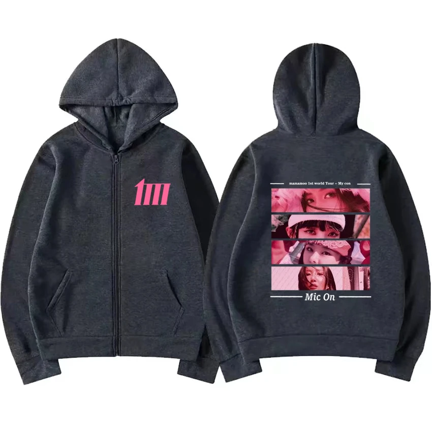 Mamamoo Group Tour My Con Zip-up Hoodie Coat, Black Smile Zipper Jacket, Unisex Casual Sweatshirt, Cute Coat, Y2K Fashion, 2024