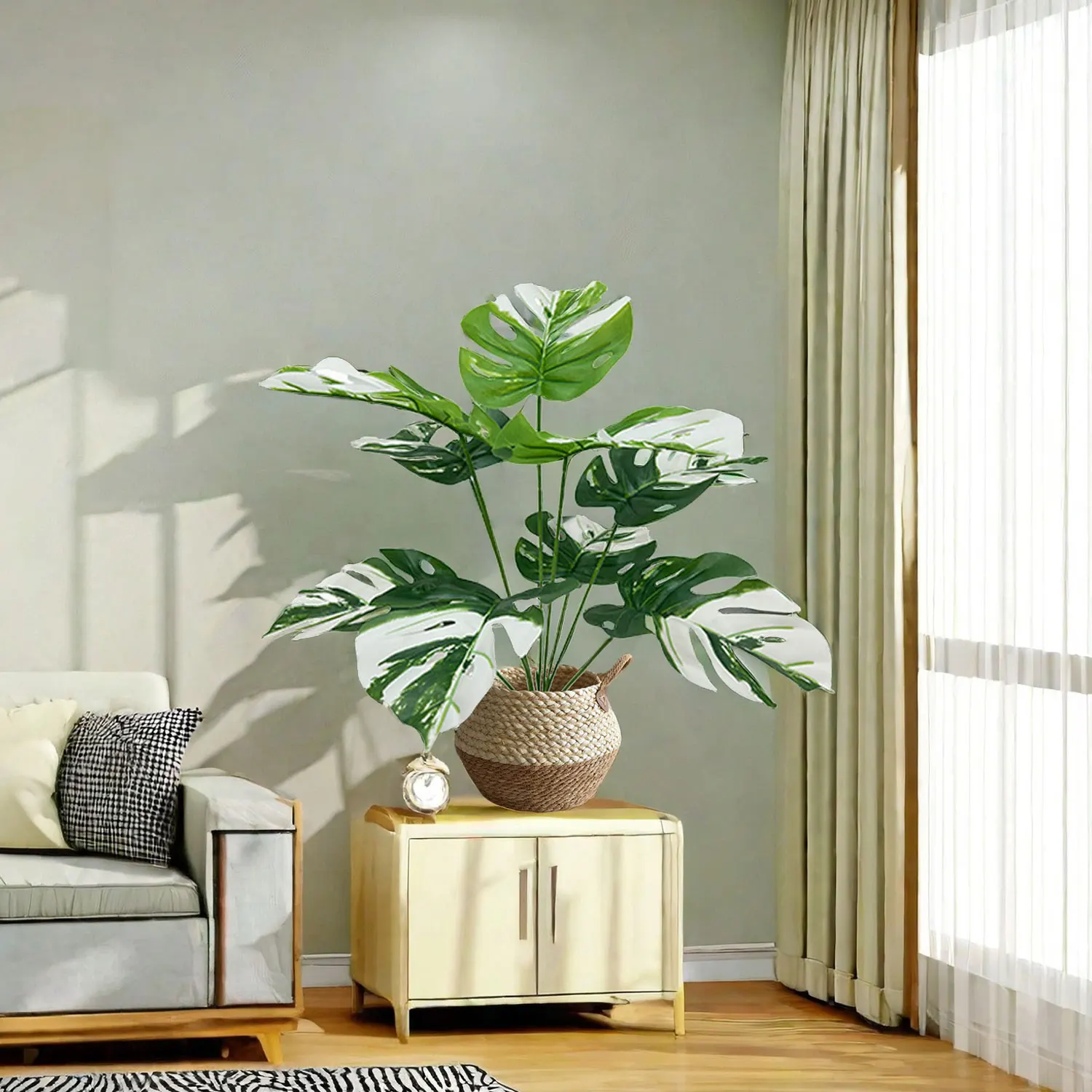 1PCS 60CM Monstera faux Plant Plastic Leaf fake plant realistic Ornamental indoor Artificial Plant for Home Decor Office wedding