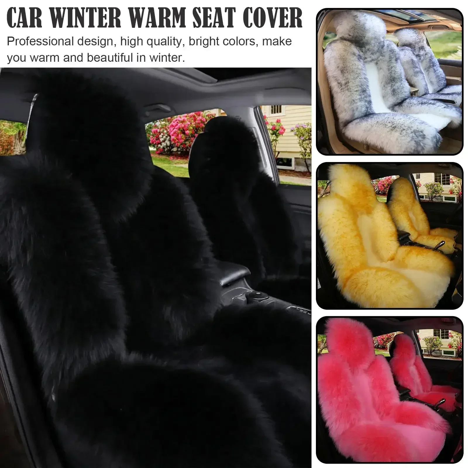 Car Winter Wool Warm Front Seat Cover Luxury  Fur Seat Cushion Auto Interior Accessories