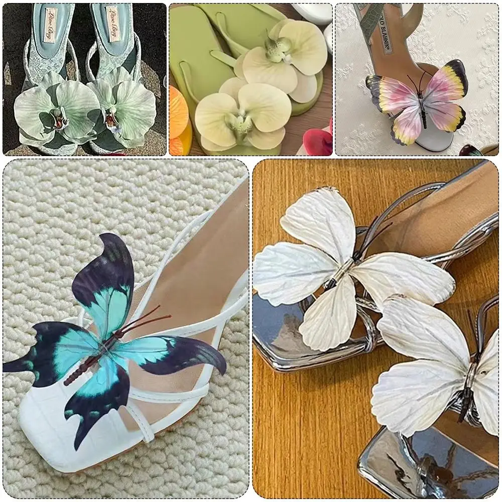 1 زوج محاكاة ملونة التايلاندية الجنية فراشة زهرة أبازيم الحذاء تصميم شخصي فالاينوبسيس حذاء زهرة الصنادل
