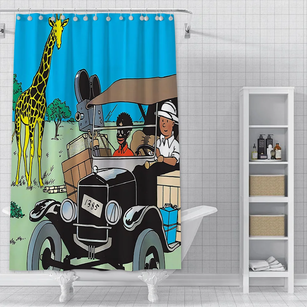 Cute The Adventure of T-Tintin Shower Curtain Waterproof Polyester Fabric Colorful Bath Curtains Home Bathroom Curtain With Hook