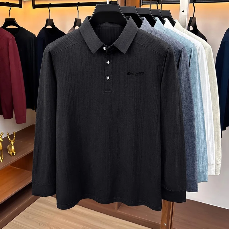 Designer-Marken-Poloshirt für Herren mit Original-Print, Herbst-Neuheit, einfarbig, langärmelig, mit Kragen, Business-Casual-Herrenbekleidung – Detail 11