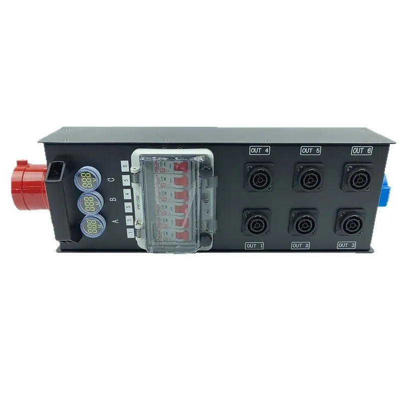 

Portable 5-Core 32A Plug to 6-Way 20A Socket Distribution Box Waterproof Power Output for Professional Audio Video & Lighting