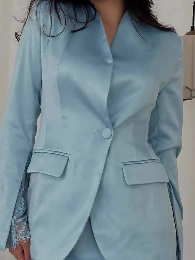 

Атласный тонкий осенний женский комплект из двух предметов, новый темперамент, юбка с запахом на бедрах и высокой талией, офисная одежда, модный однотонный костюм с длинными рукавами