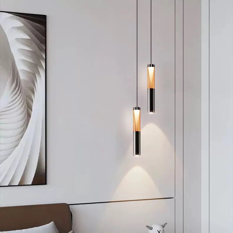 

Modern Bedroom Bedside Pendant Lamps Black White Aluminum Living Room Bar Hotel Restaurant Hanging Pendant Light Indoor Lighting