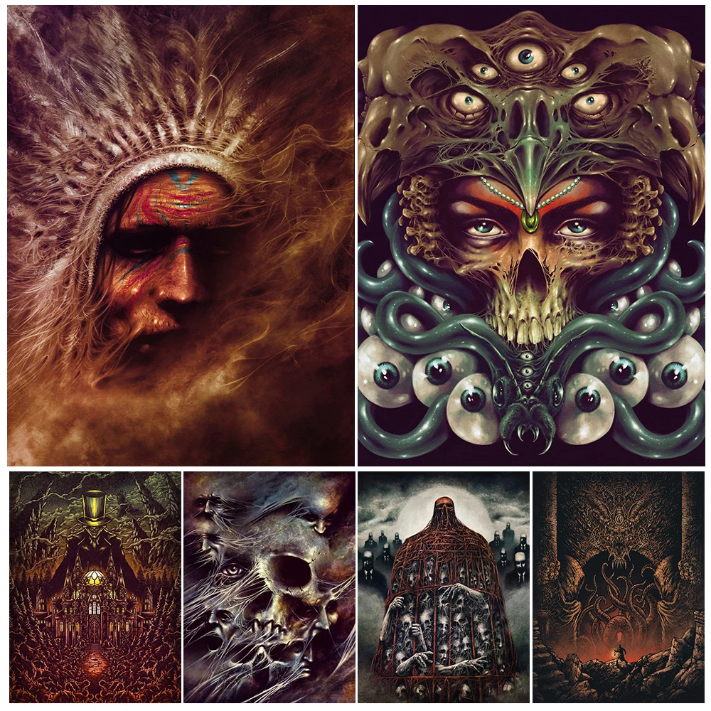 

The Cage Of The Dead And The Demonic Gatekeeper Abstract Wall Art Canvas Painting Horror Devil Art Poster Print Home Decoration