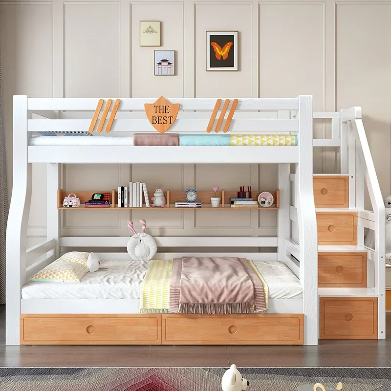 All solid wood upper and lower beds Bunk beds Simple high and low beds Small apartment type Two-layer children's upper and lower