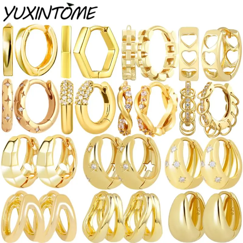 

925 Sterling Silver Needle Vintage Hoop Gold Earrings for Women Fashion simple pierced geometry Earrings Party Trend Jewelry