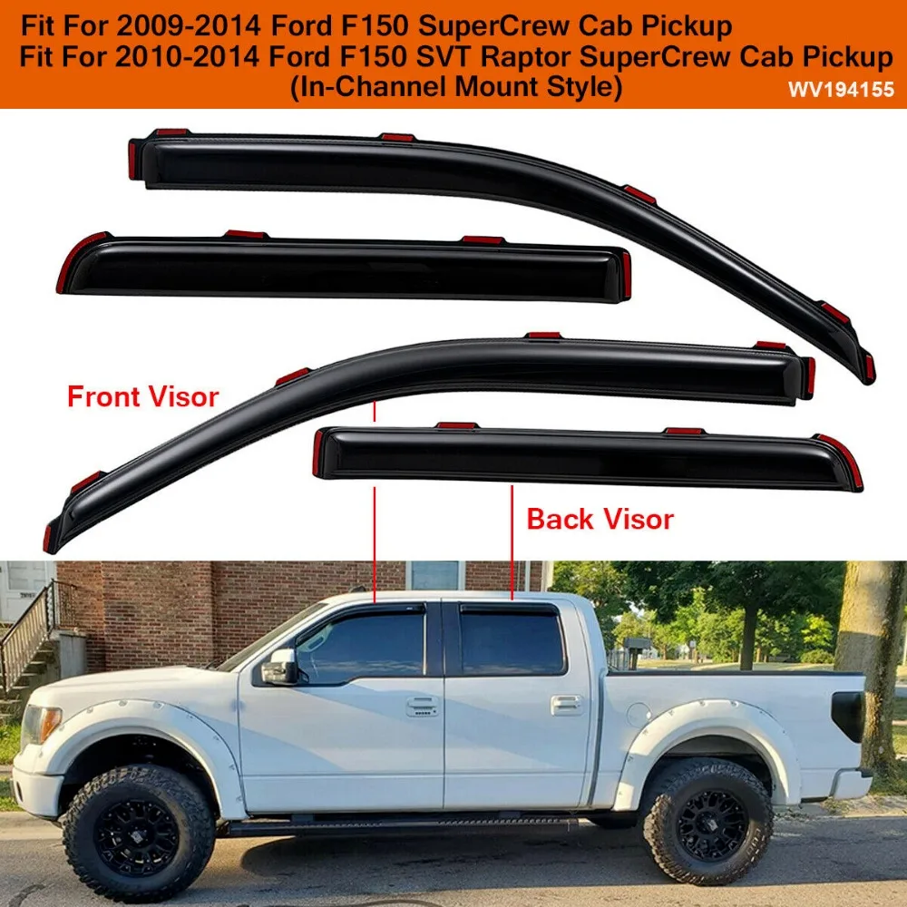 Для 2009-14 Ford F-150 SuperCrew In-Channel Windows Vent Visor Rain Guards Smoke