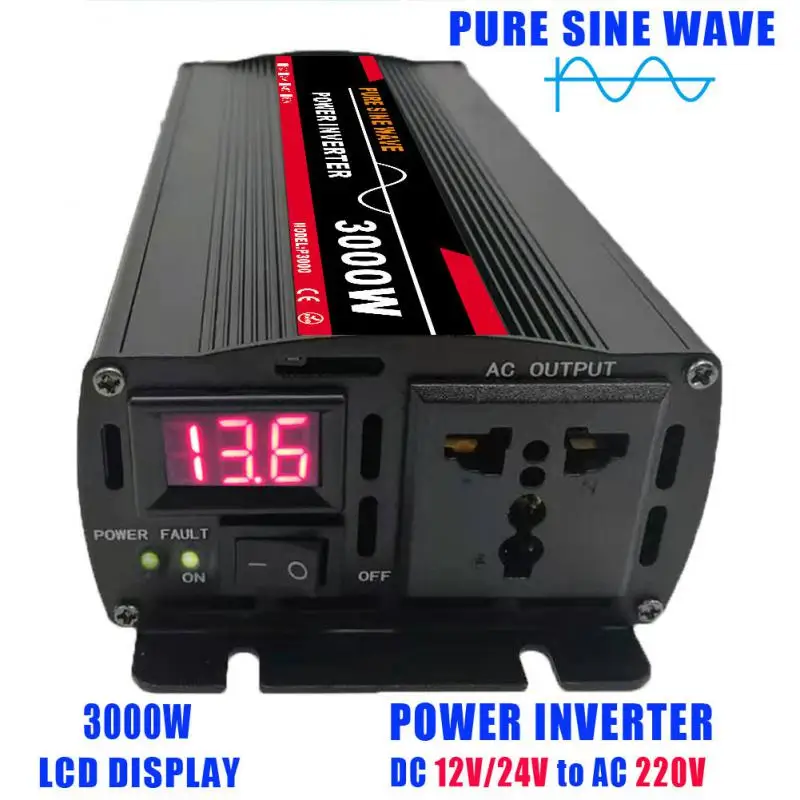 

Pure Sine Wave Inverter 1000W 1600W 2000W DC 12V 220V 50Hz Power Inverter EU plug Home Car Converter Solar Energy