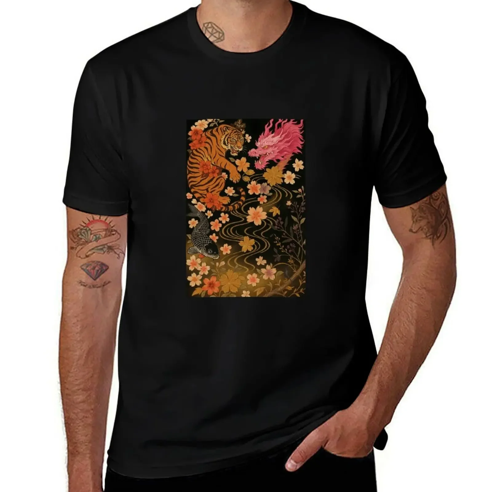 

Tiger, Dragon, and Koi Harmony T-Shirt Funny t-shirt plain shirts men