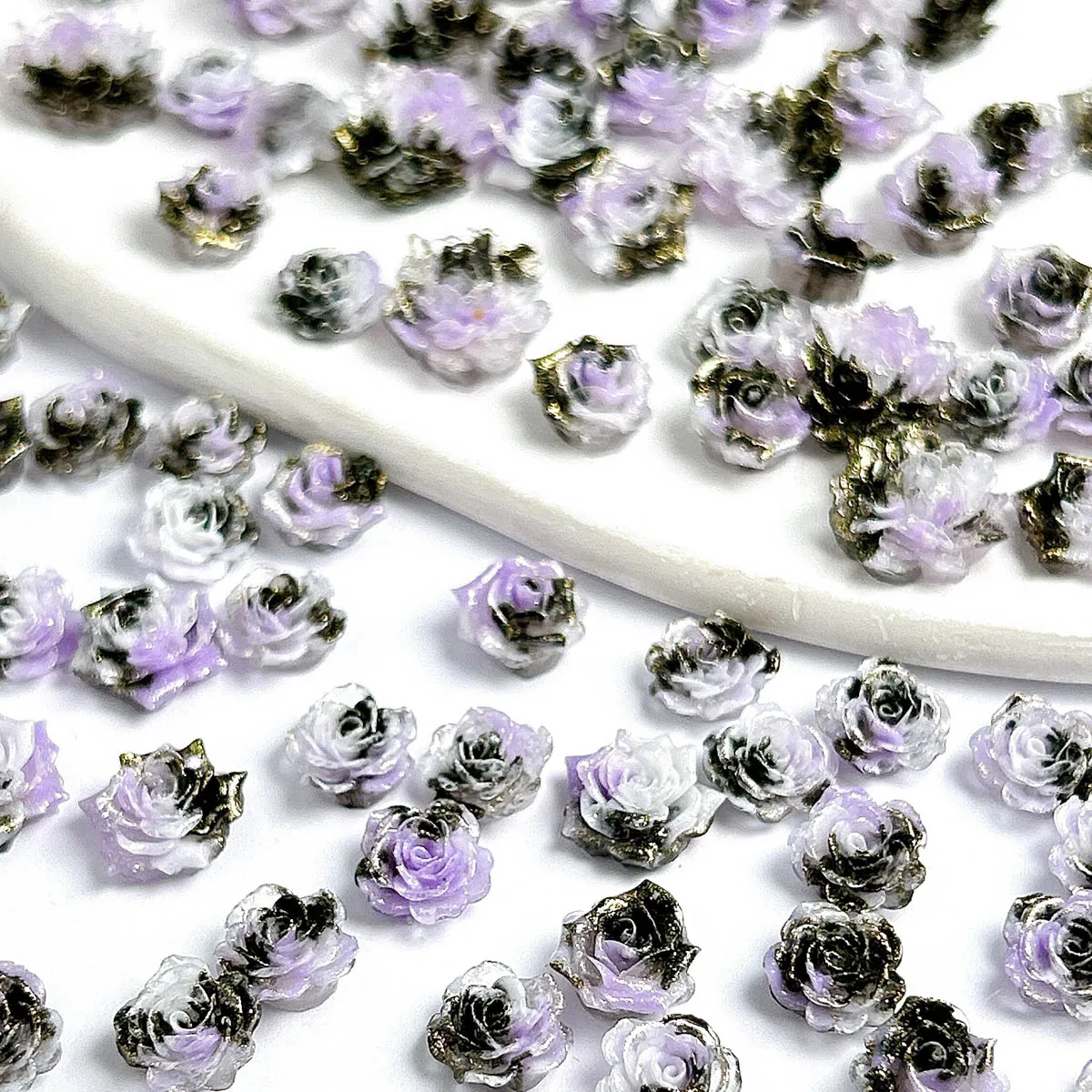 

3D Resin Fine Glitter Black Pink Gradient Flower Nail Art Decoration Luminous Soft Flowers Mixed Nail Charms Manicure DIY Parts