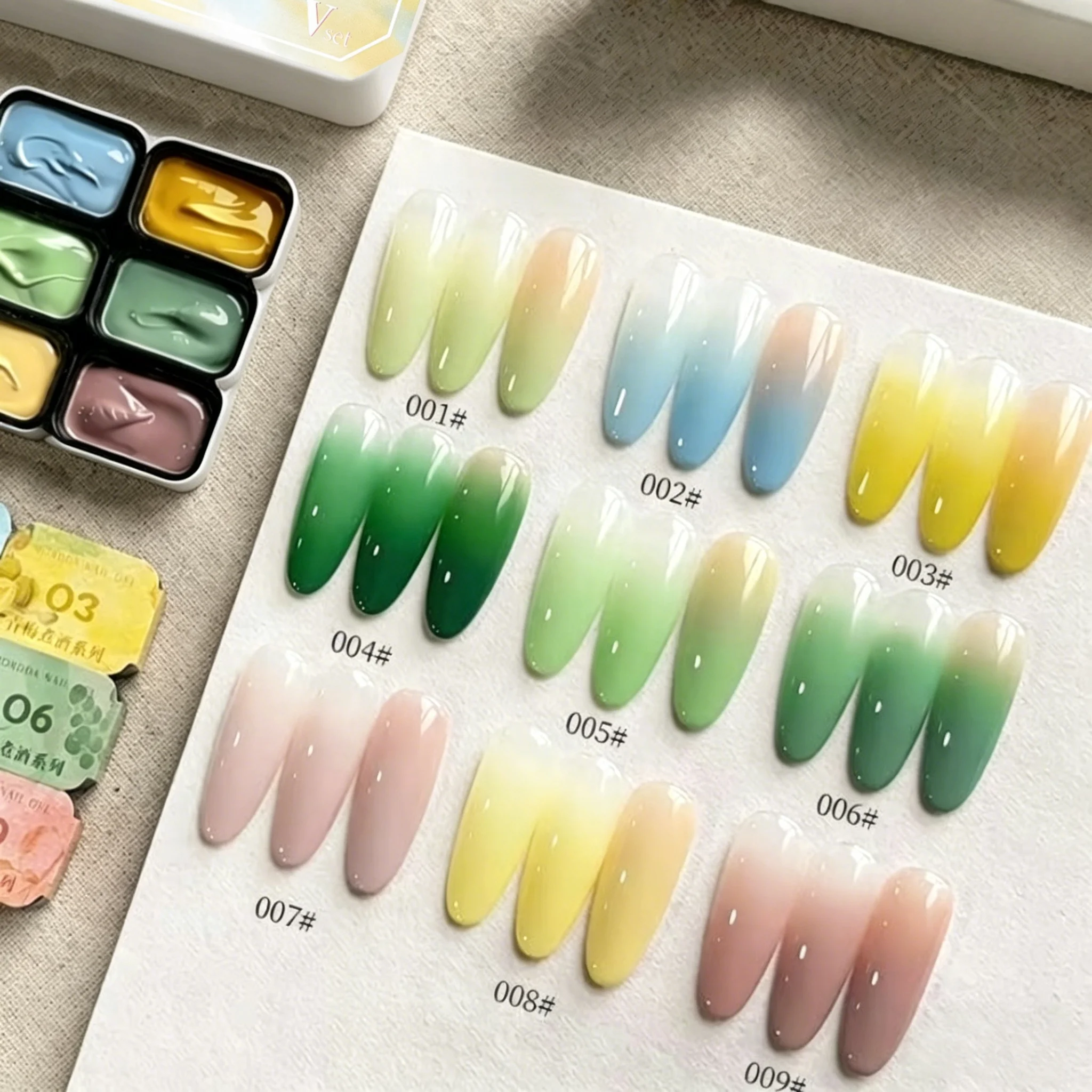 9-Color Solid Nail Polish, Bean Paste Red, Light Green, Yellow Painting Gel, High Saturation Used for Nail Art, Summer Popular