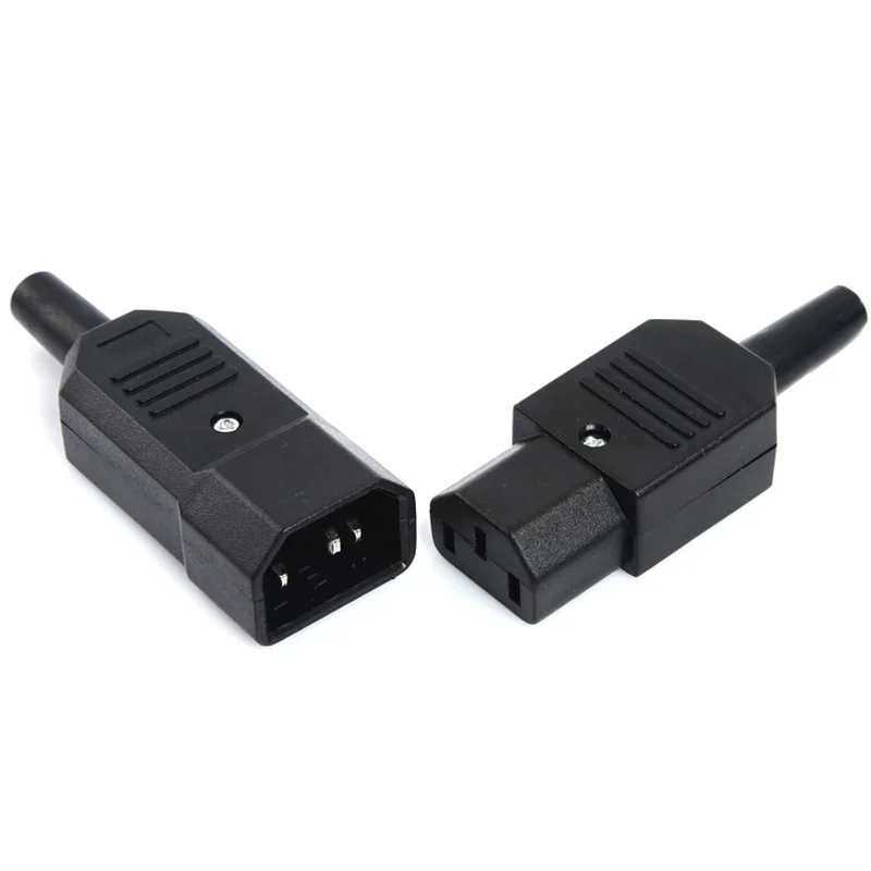 IEC Straight Cable Plug Connector C13 C14 10A 250V Black Female Male Plug Rewirable Power Connector 3 Pin AC SocketT1