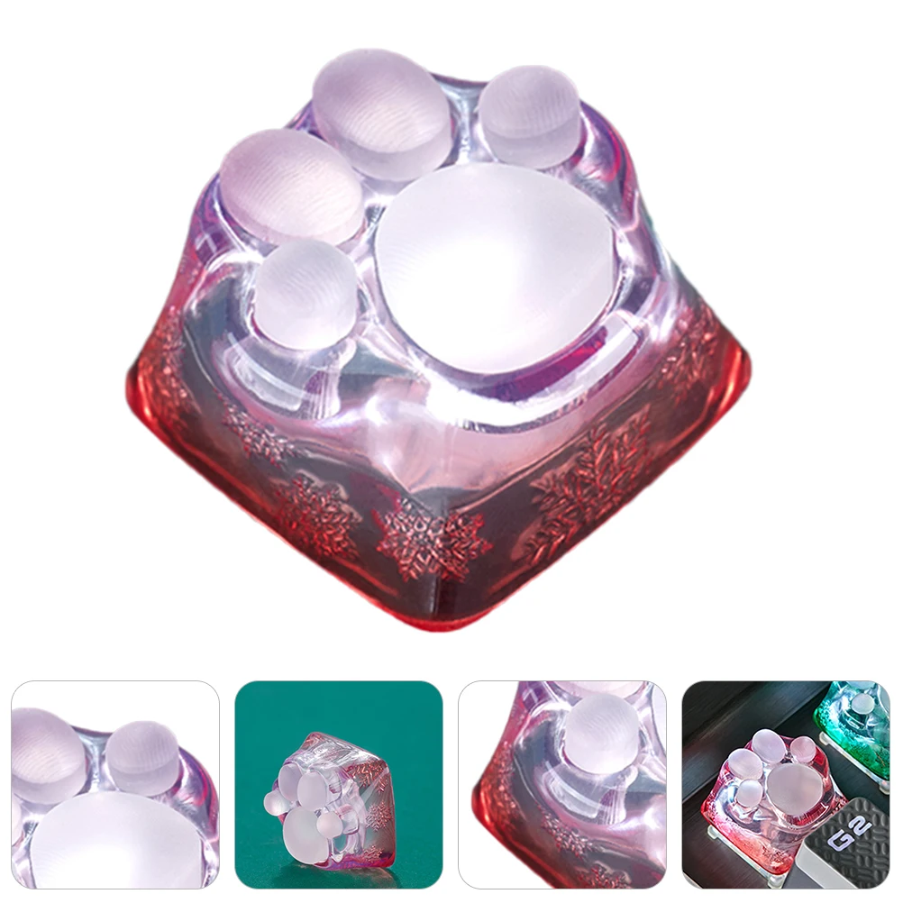 

Christmas Cat Paw Keycap Red Translucent Resin Cap for Mechanical Keyboard Cute 3D Design Gift Keyboard Accessory
