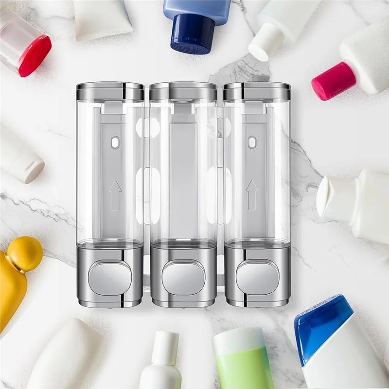 

AS94-3-в-1 Настенный диспенсер и органайзер для душевых насосов для ванной комнаты — можно использовать для шампуня, кондиционера Многоразовый прочный