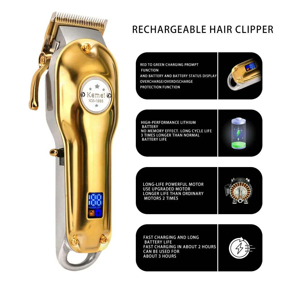 Kemei KM-1986 Or Blade Hair Trimmer For Men Trimmer Professional Hair Clipper Electric Razor Rechargeable Hair Cutting Machine image 6