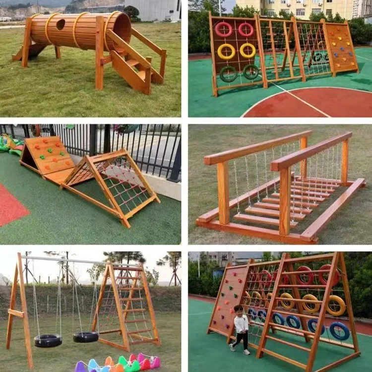 Children's outdoor community climbing frame Outdoor large wooden slide climbing net Kindergarten wooden climbing frame