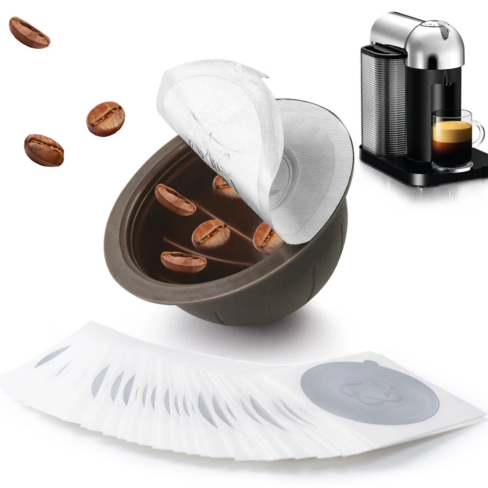 Reusable Coffee Capsule with Disposable Aluminum Lids For Nespresso Vertuo Vertuoline Plus Refillable Pods Food Grade PP