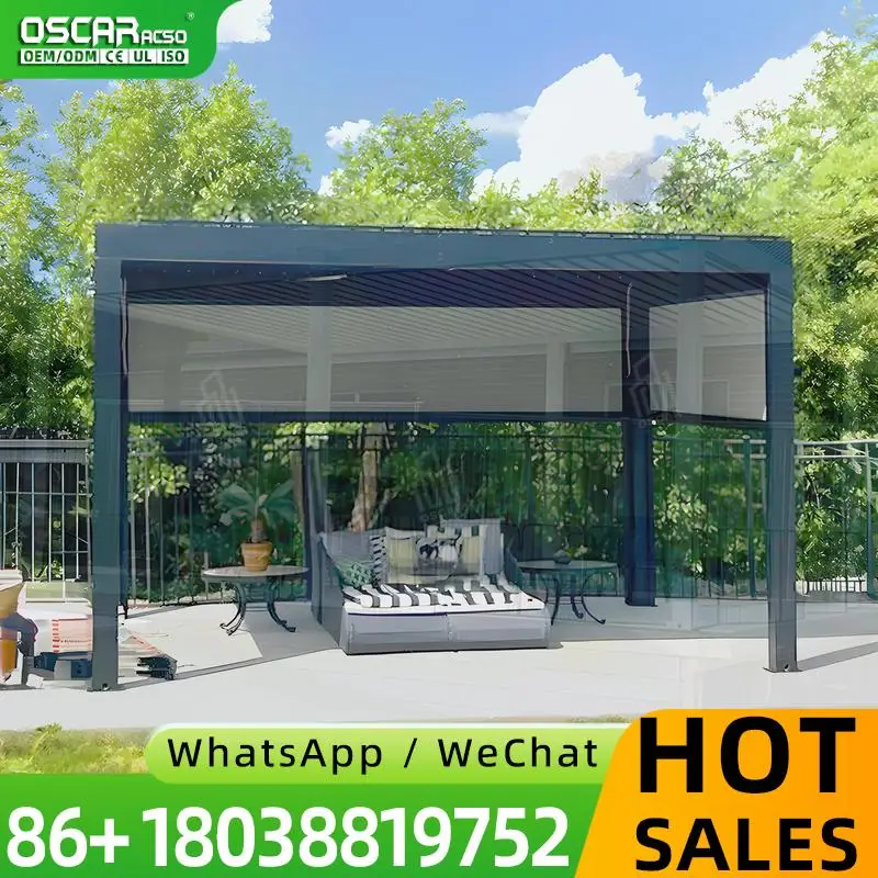 European Style Outdoor Aluminum Pergola Retractable Canopy Adjustable Louvered Roof Innovative Modern Multi Function Garden Pati
