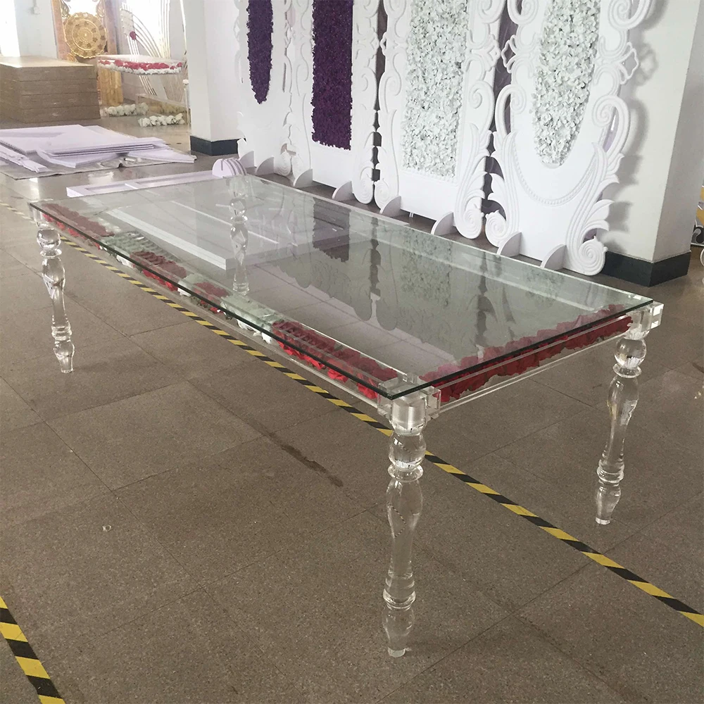 Rent Event Glass Top Stainless Steel Wedding Banquet Dining Table