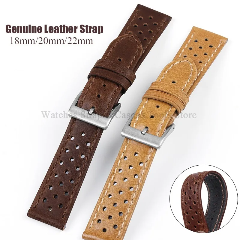 Genuine Cowhide Leather Strap 18mm 20mm 22mm Soft Breathable Handcrafted Belt for Amazfit GTS 3/2/2e Ventilated Design Bracelet