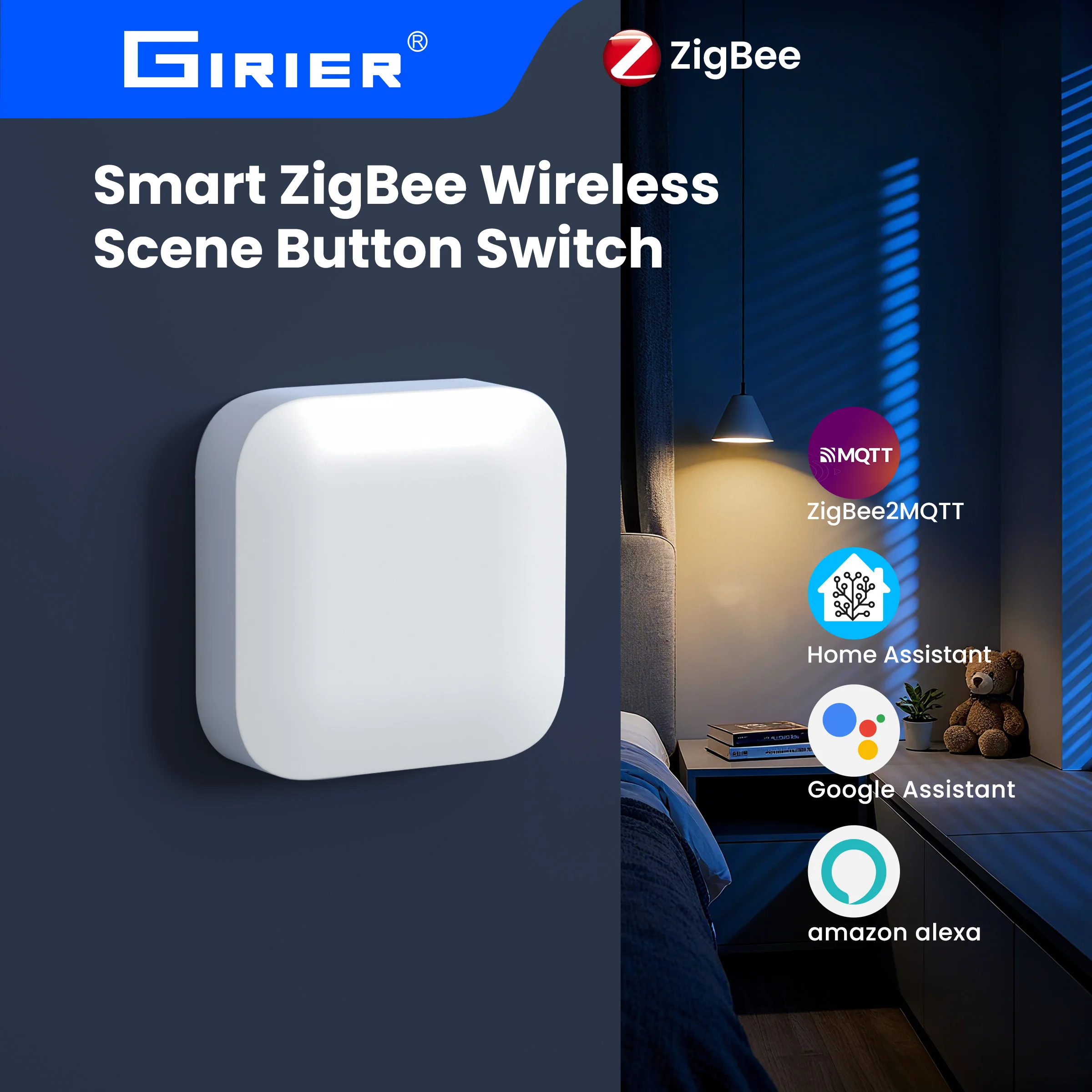 GIRIER ZigBee 3.0 Scene Button Switch Smart Scene Controller for Home Automation Multi-Scenes Linkage Switch Work Home Assistant