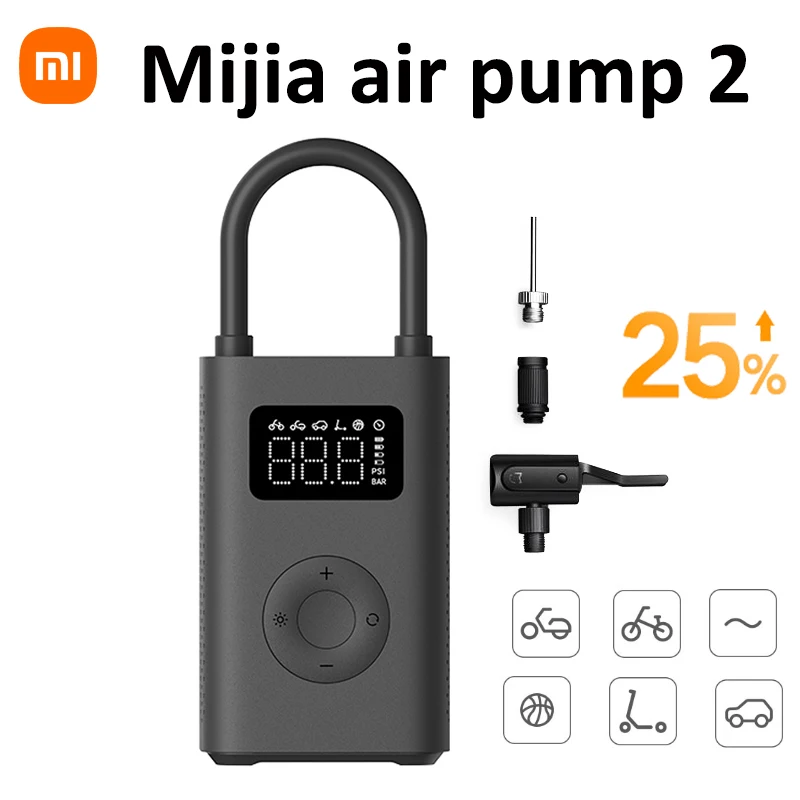 Xiaomi-bomba de aire Mijia 2, compresor de aire eléctrico Universal portátil, Sensor de neumáticos, Tesoro inflable para motocicleta, coche y fútbol