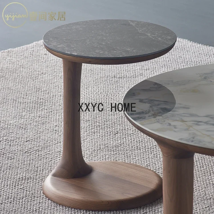 One Home Tavolino rotondo in marmo, pietra, legno massello, squisito, retrò, moderno, nordico