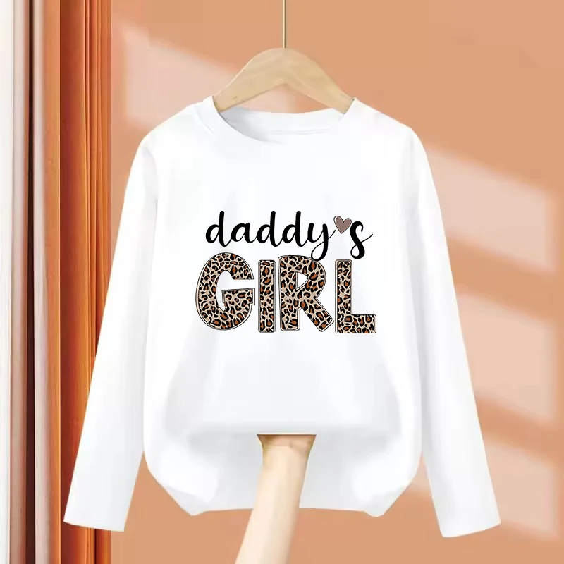 Long Sleeve Kids Girl Daddy's GIRL Leopard T Shirts Kids Children's T-shirt Boys Girls Summer Spring Casual Top Tee