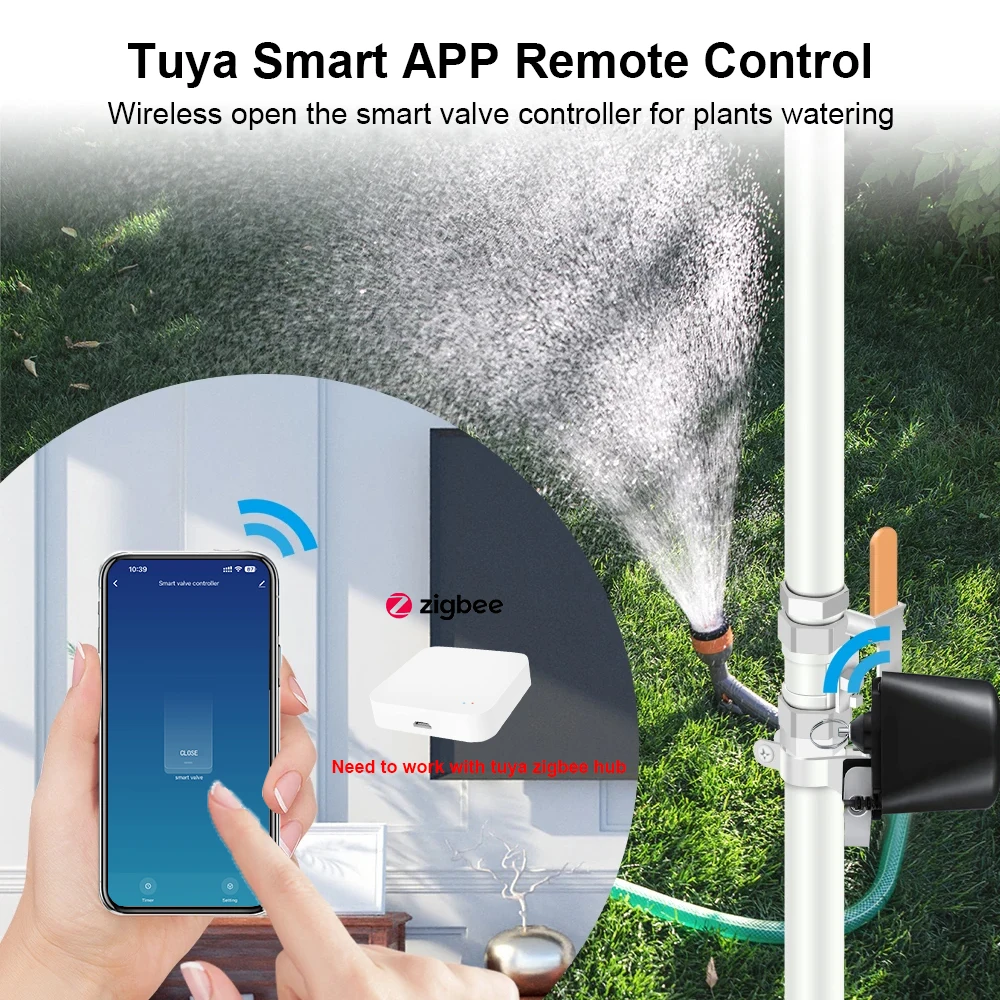 ONENUO Tuya Zigbee Smart Gas Valve Garden Water Shut Off Timer Irrigation Controller with Alexa Google Assistant Need Tuya Hub