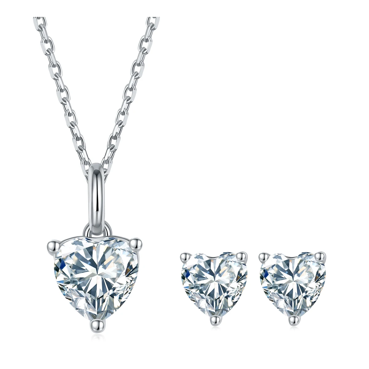 

S925 Silver White Gold Plated Jewellery Wedding 0.5CT-1.0CT D Color Heart Cut Moissanite Pendant Necklace Jewelry Sets