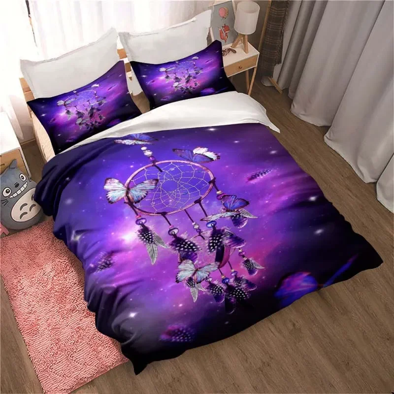 

3D printed color butterfly mushroom beach pattern three-piece set, home decoration bedspread pillowcase, birthday gift