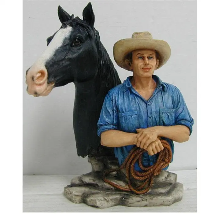 Vintage Western Cowboy with Horse Resin Ornament Rustic Farmhouse Tabletop Decorative Figurine Home Living Room Decoration Craft