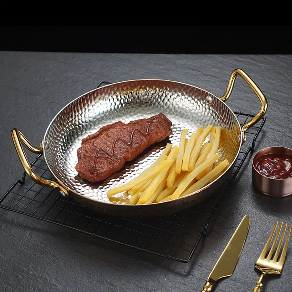 

Stainless Steel Double Handle Flat Pan for Hot Dinner Hot Pot Pot Cooking Supplies Silver Golden Handles