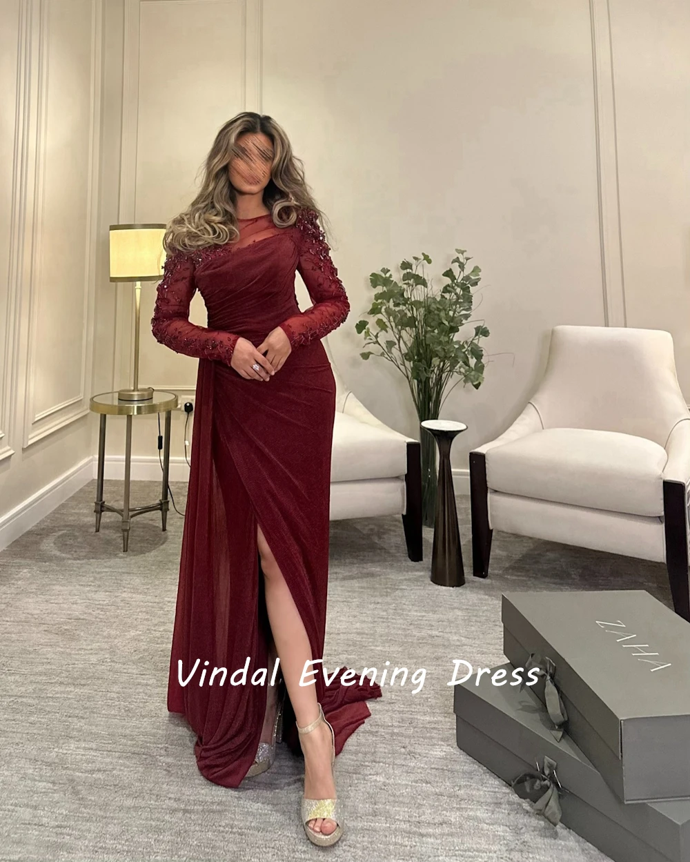 Vindal Evening dress Velour Floor Length Fashion Scoop Neckline luxurious Straight Elegant Long Sleeves السعود For Woman 2024