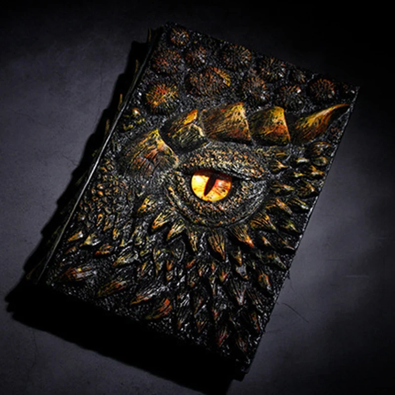 3D Dragon Hardcover Escultura Diário, Antique Handmade Longan Polystone, em branco Craft, Escrita Esboço Notebook, Daily Notepa