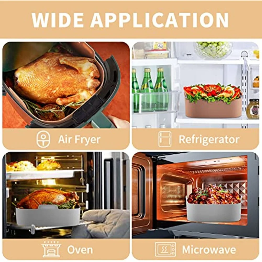 【ELEVATE LIFE】Reusable Airfryer Silicone Basket Oven Baking Tray Fried Pizza Chicken Basket Easy To Clean Air Fryer Liner Grey A