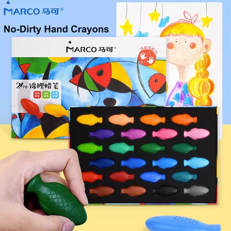 

Marco 12/24 Colors Fish Shape Crayon Children Drawing Safe No Dirty Hands Graffiti Cute Kids Toys School Supplies Stationery