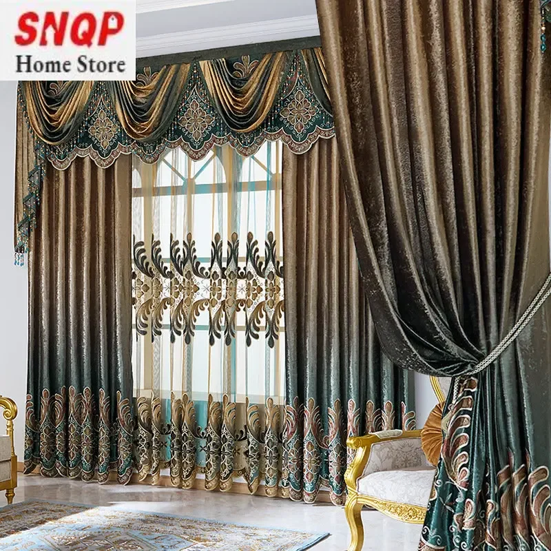 

High-end Luxury Villa Palace Style Baroque Blackout Heat Insulation Embroidery Tulle Curtains for Living Room Dining Bedroom