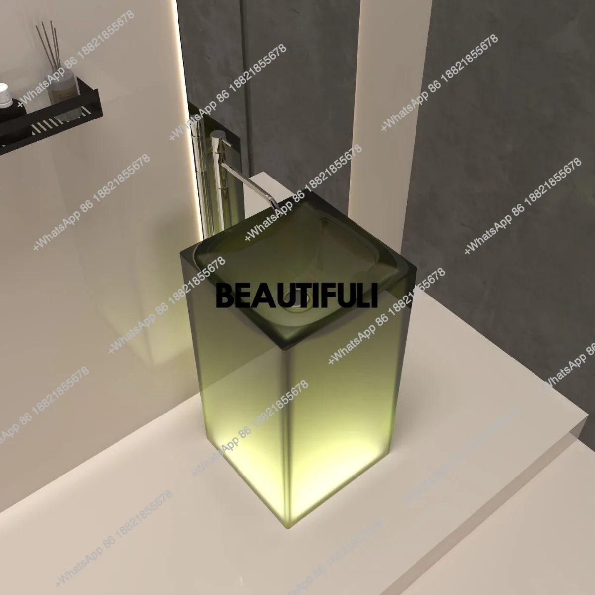 Light luxury transparent resin column basin, floor standing washbasin artistic washbasin, for homestay, hotel, bathroom
