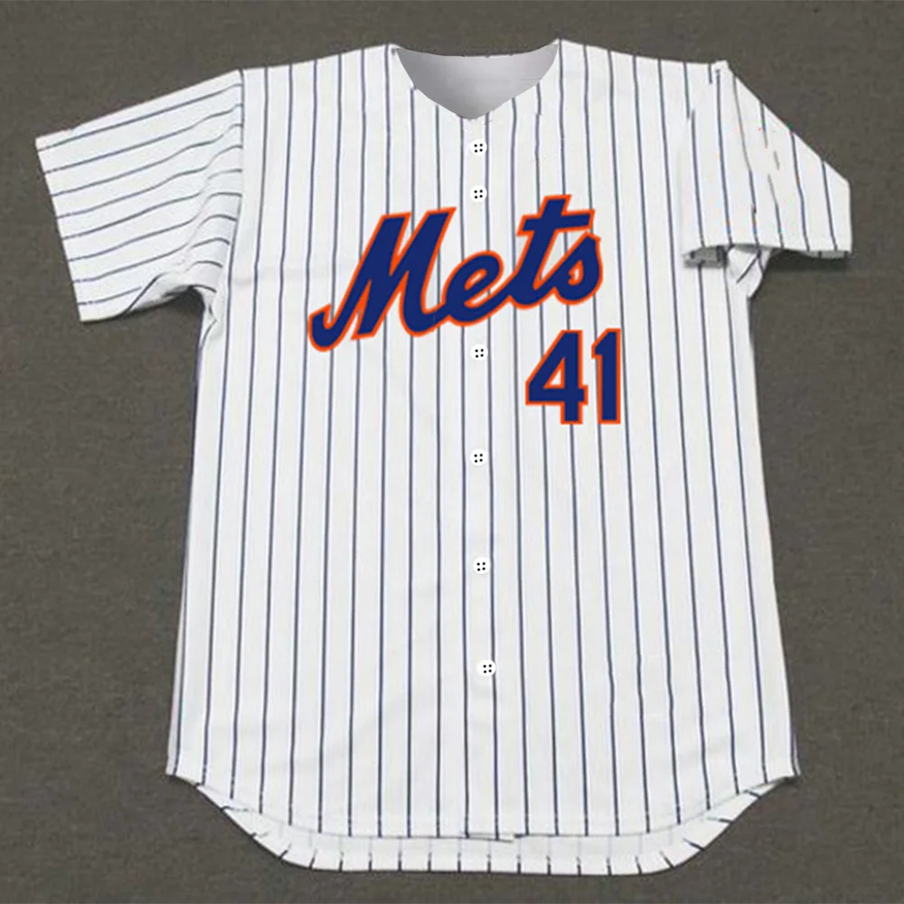 ¡Camiseta clásica de rayas de los Mets Seaver 41 de 2025! Rayas azul real-naranja-blancas + '41' en relieve dorado: para lanzador unisex Legacy Flair!