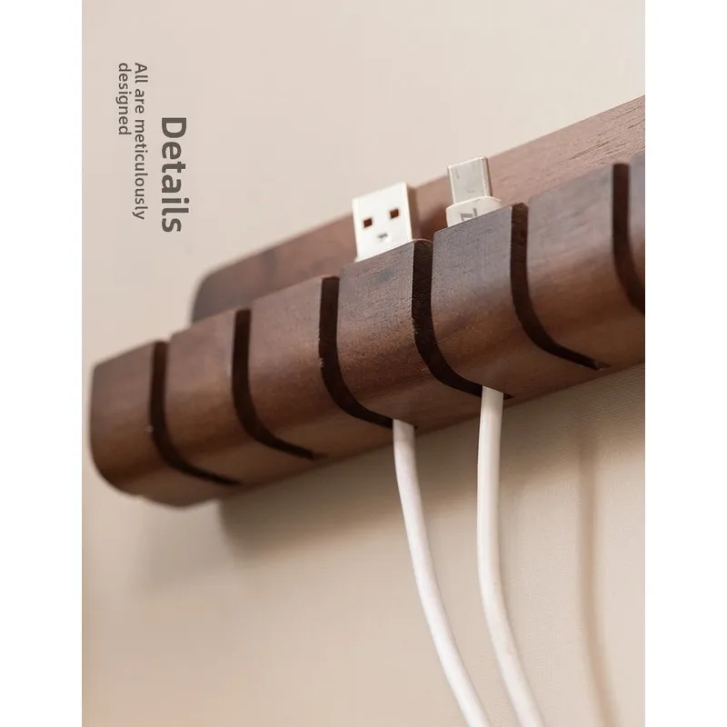 Solid wood desktop multifunctional charging cable organizer, wire organizer for mouse, phone, and data cable storage clip