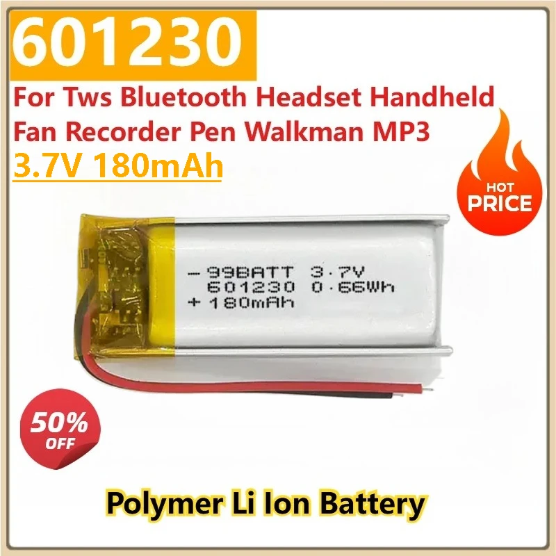 

New Replacement 601230 3.7V 160mAh Polymer Li Ion Batteries for Tws Bluetooth Headset Handheld Fan Recorder Pen Walkman MP3